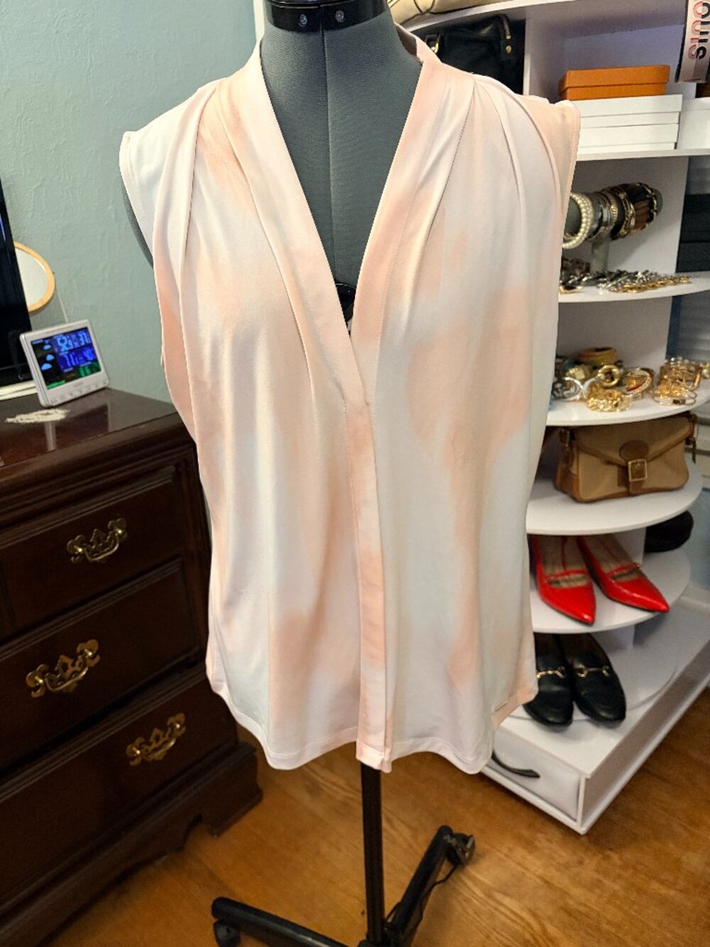 Calvin Klein Sleeveless Blouse Womens Blush and Ivory Draped V Neck Work Top XL